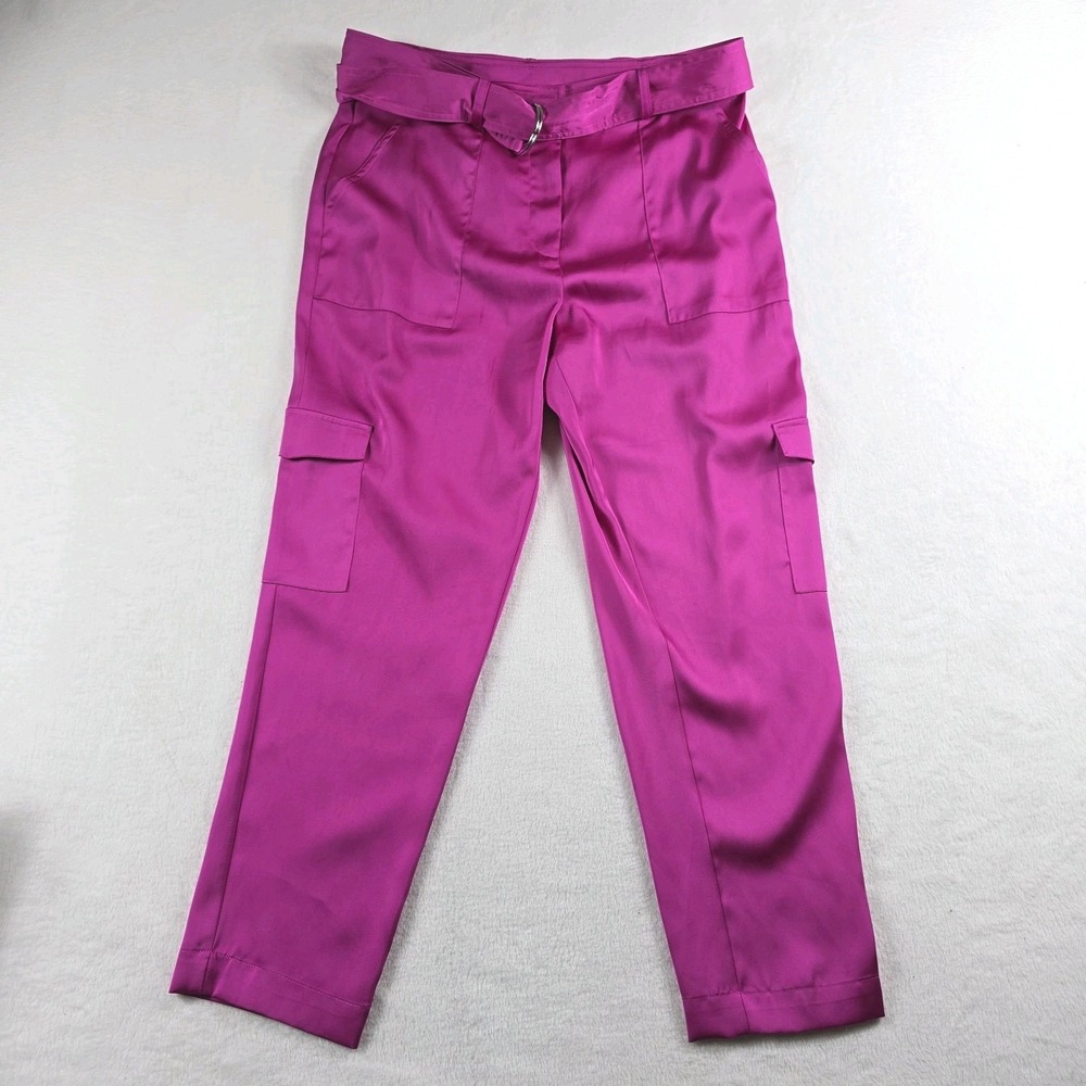 Calvin Klein Hot Pink Satin Cargo Pants Belted Womens Size 8 M3WK1220 Career